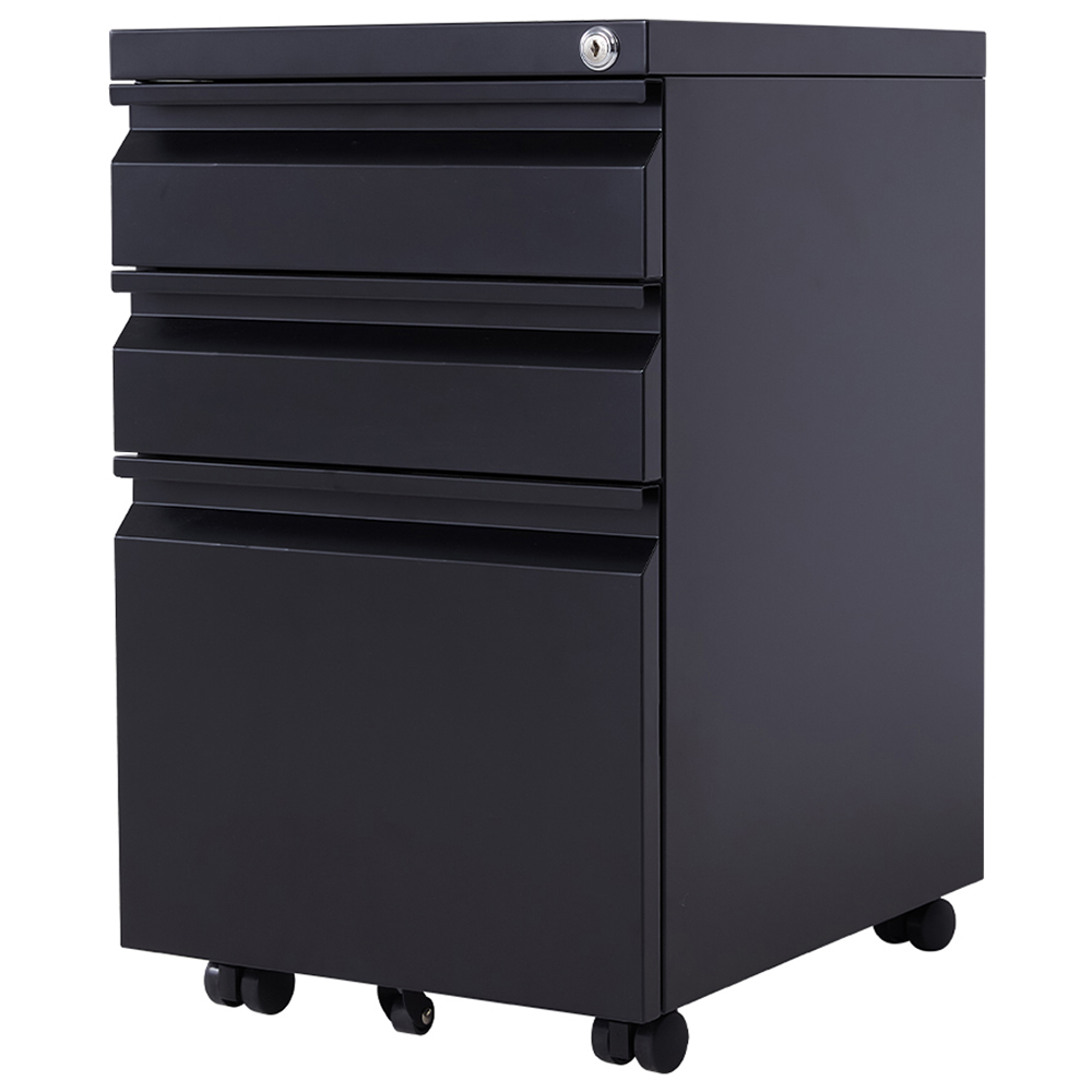 H&O Direct 3 Drawer Metal Filing Cabinet with Lockable Castor Wheels Image 2
