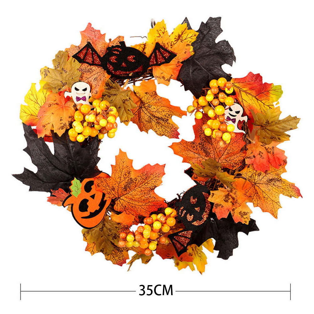 Living and Home Halloween Skull Leaf Door Wreath with Light Image 8