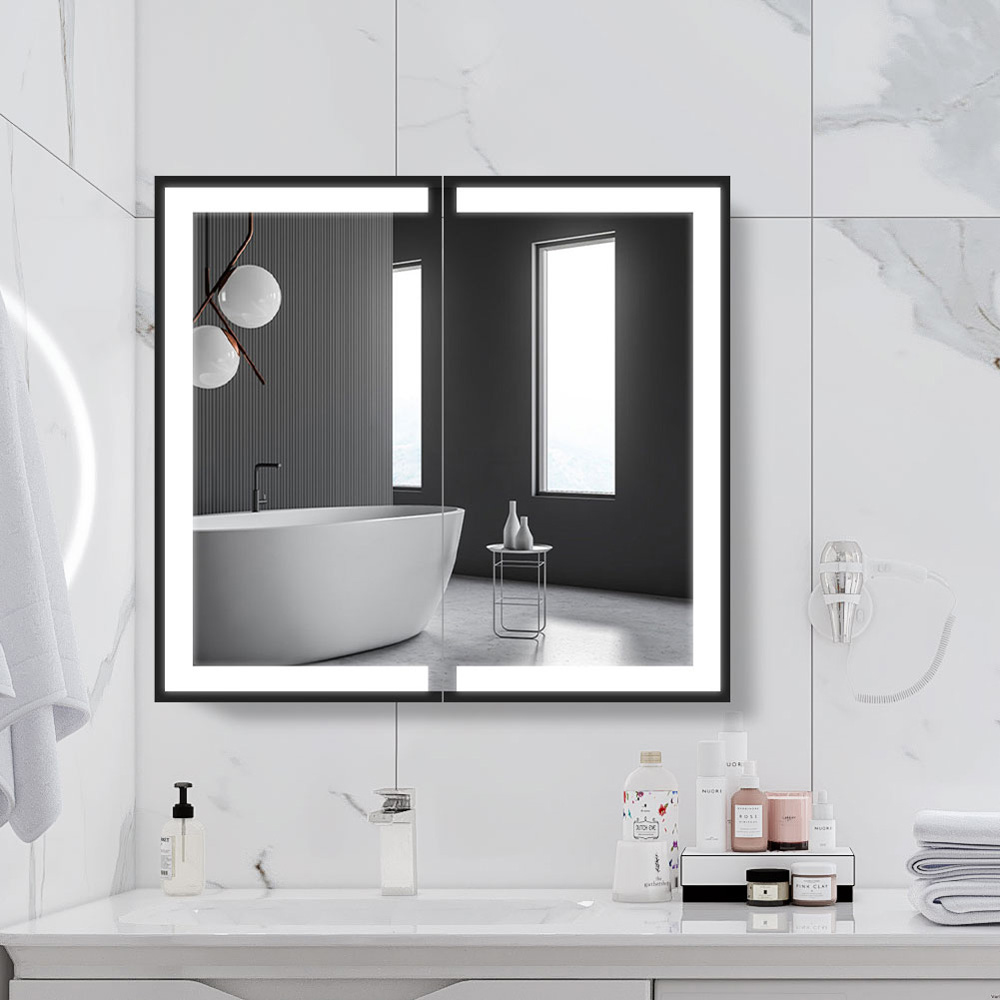 Living and Home Black Framed LED Mirror Bathroom Cabinet Image 8