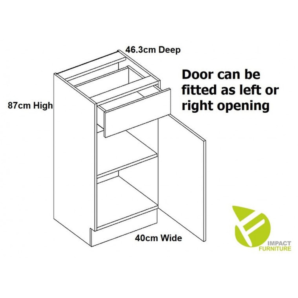 Impact Furniture Nora Single Drawer Single Door Dark Navy Slim Kitchen Drawer Base Unit 400mm Image 4
