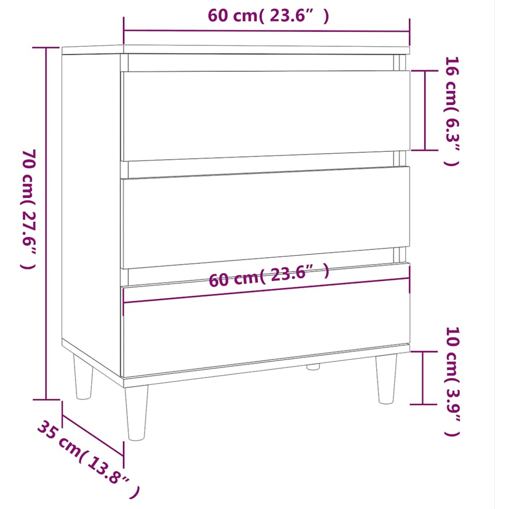 vidaXL 3 Drawer Brown Oak Sideboard Image 9