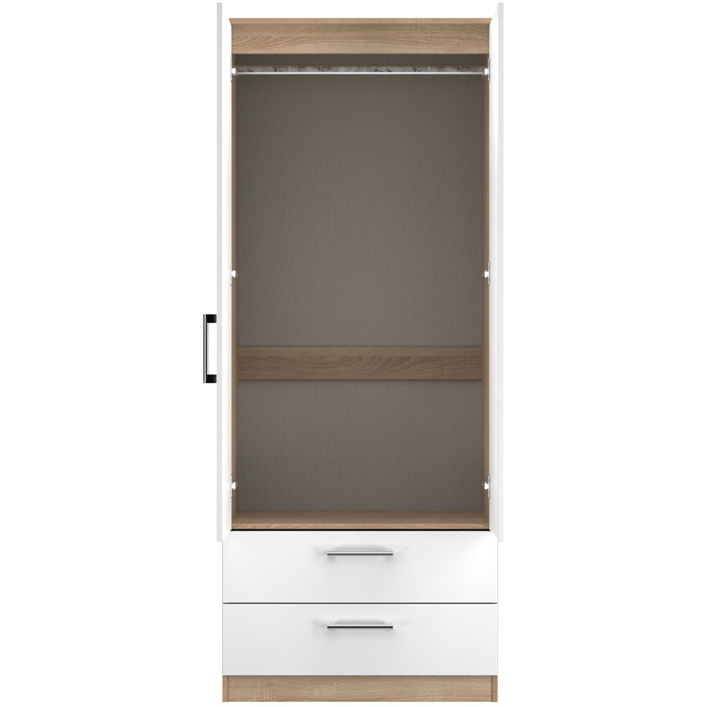 Crowndale Devon 2 Door 2 Drawer Matt White and Bardolino Oak Mirrored Wardrobe Ready Assembled Image 2