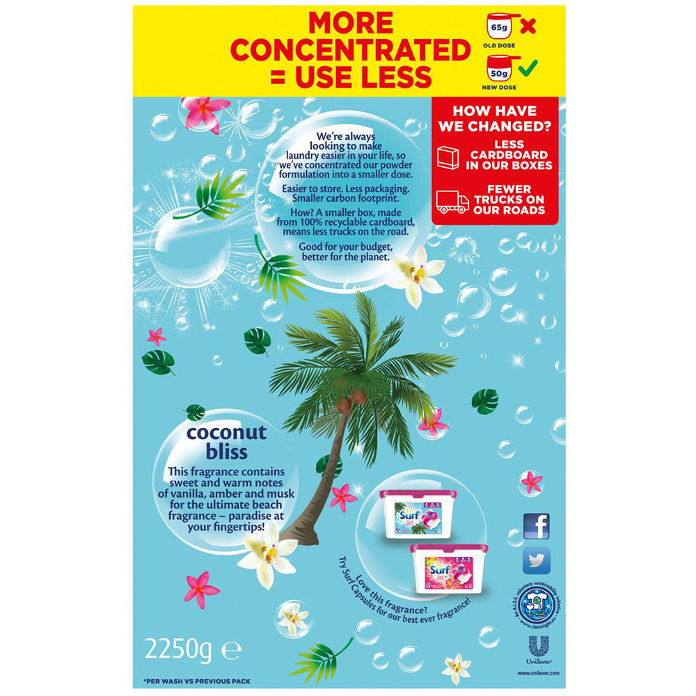 Surf Concentrated Coconut Bliss Laundry Powder 45 Washes 2.25kg 2 Pack Image 3