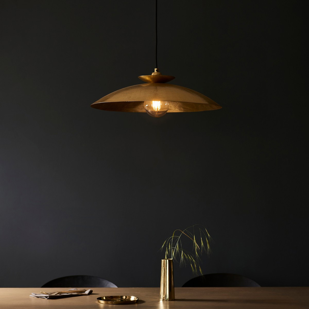 Merano Livorno Hammered Brass Plate Dome Pendant Ceiling Light Image 8