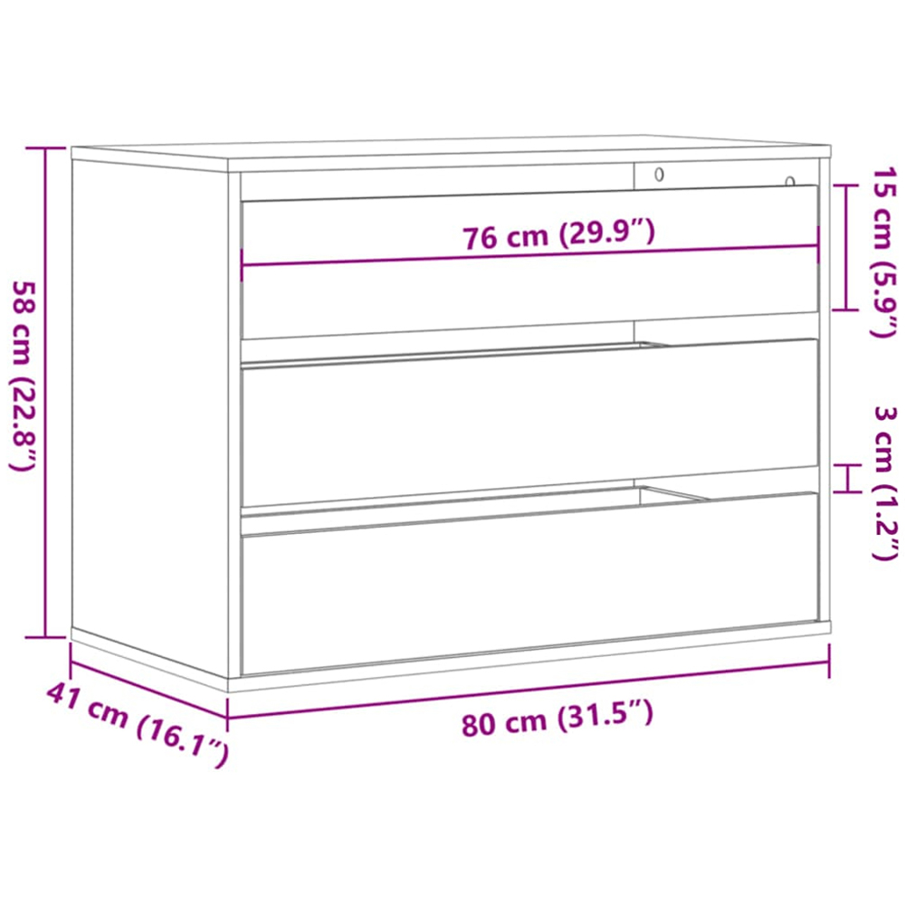 vidaXL 3 Drawer Artisan Oak Engineered Wood Chest of Drawers Image 9