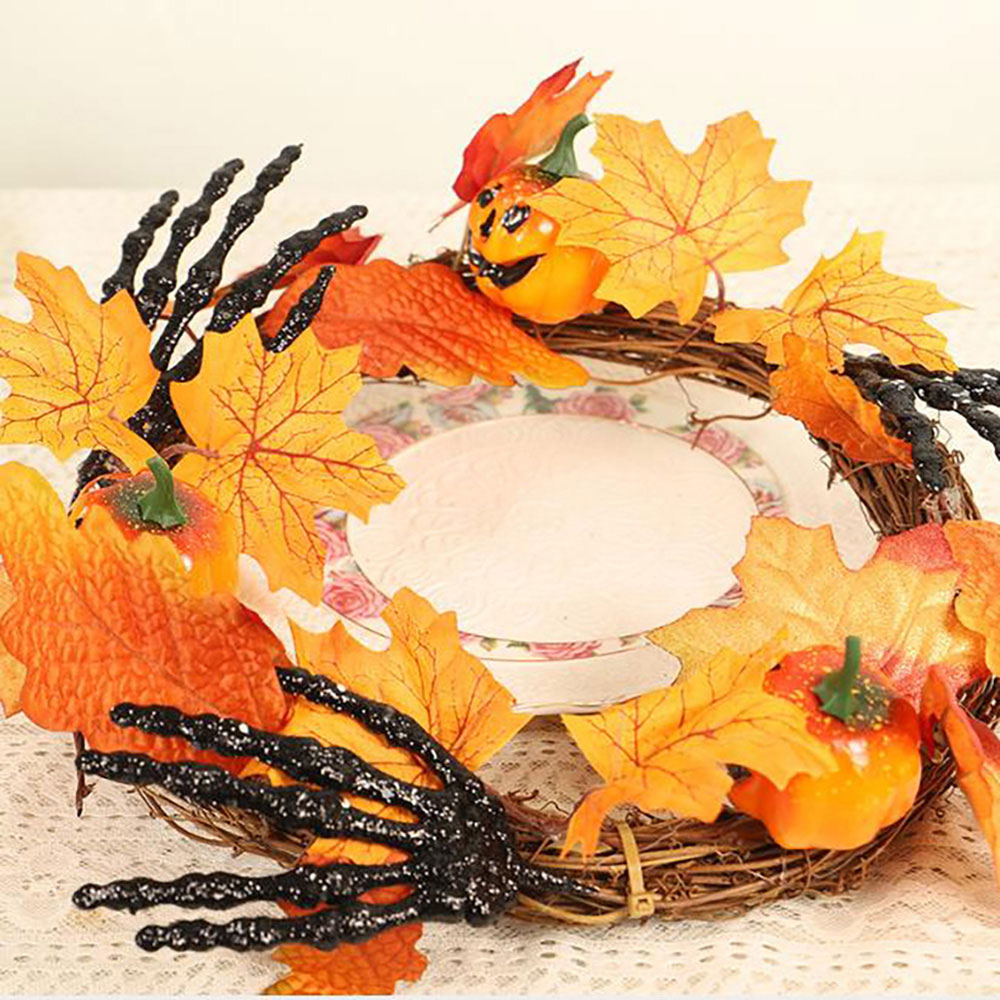 Living and Home Pumpkin Door Wreath with Skeletal Hands 40cm Image 8