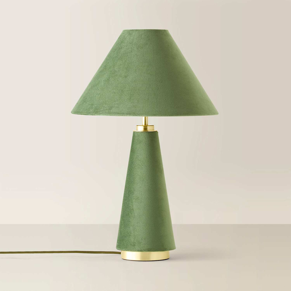 ValueLights Martha Green Velvet Conical LED Table Lamp with Bulb Image 4