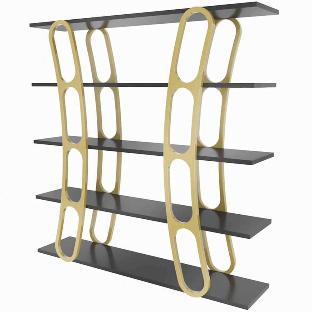 Decorotika Adar 5 Shelf Black and Gold Bookcase Image 2