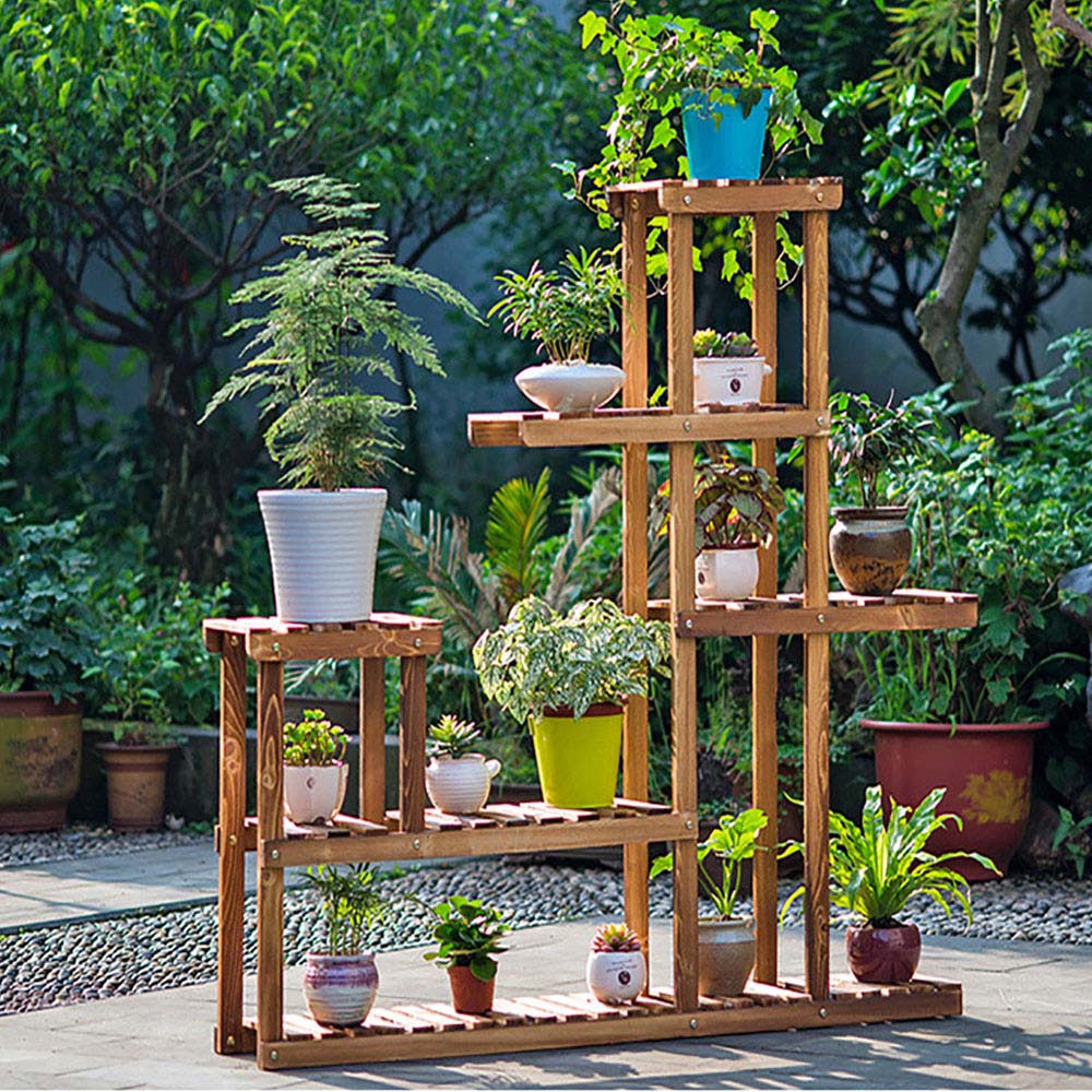 Living and Home Multi Tiered Rustic Brown Plant Stand Image 7