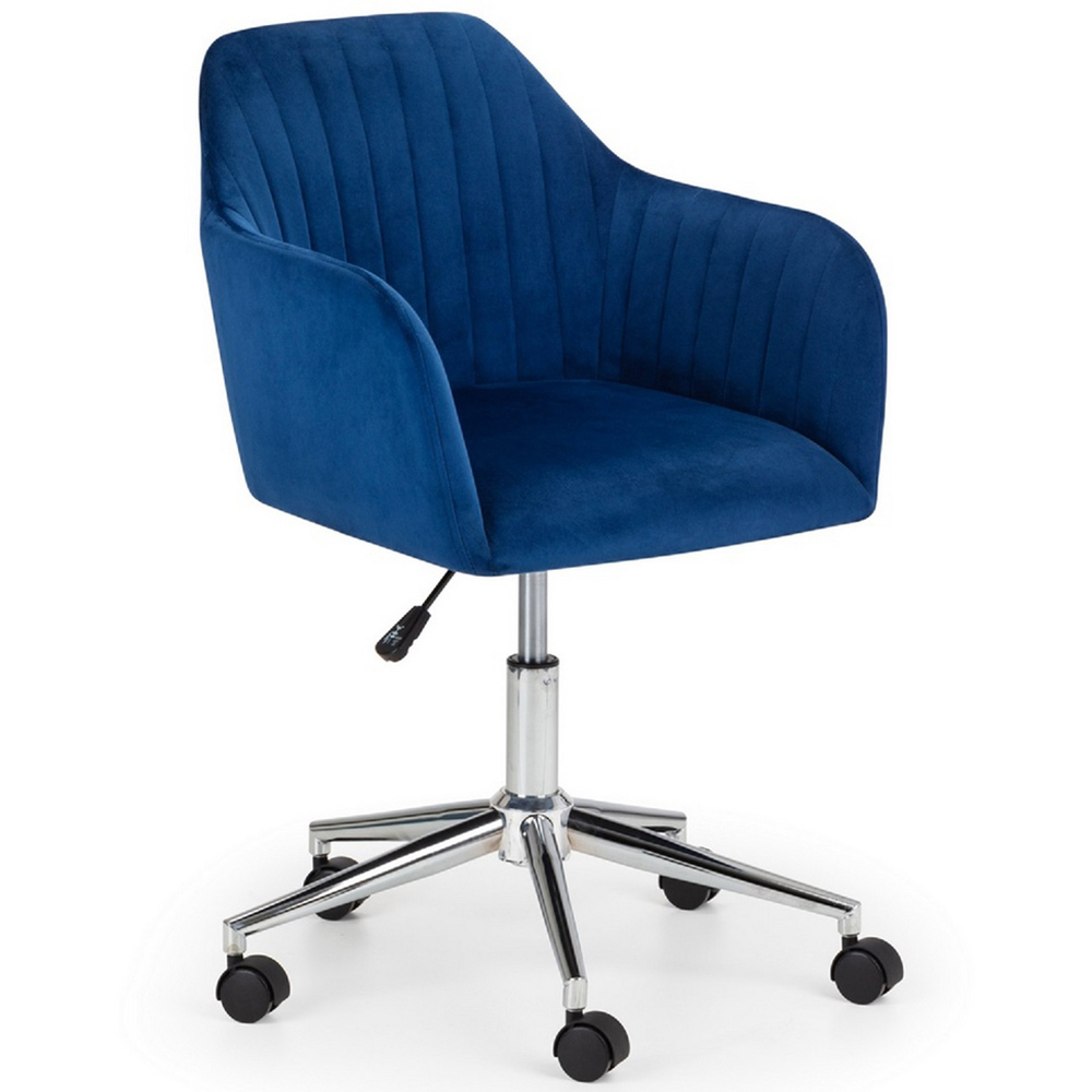 Julian Bowen Kahlo Blue and Chrome Velvet Swivel Office Chair Image 2