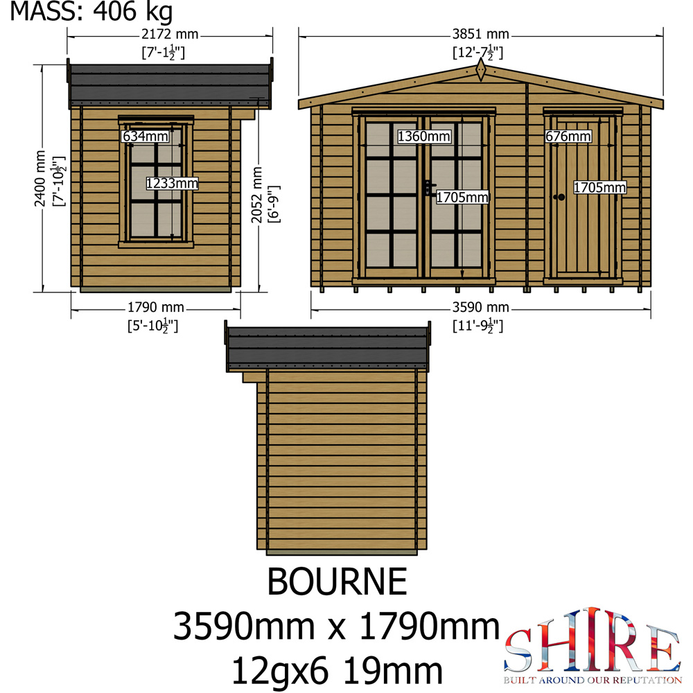 Shire Bourne 12 x 6ft Dual-Purpose Apex Garden Log Cabin with Integral Storage Image 9