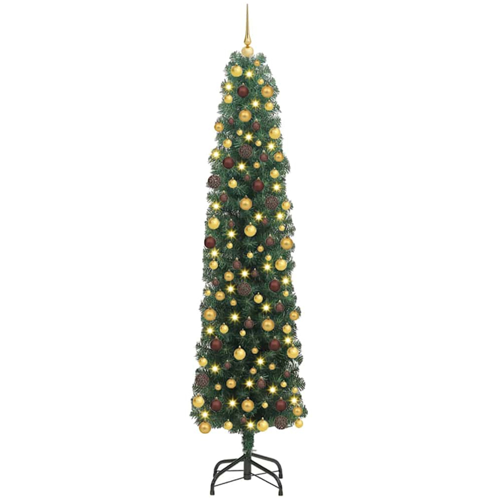 vidaXL Green Artificial Christmas Tree with LEDs Bronze Gold Decoration Ornaments 6ft Image 1