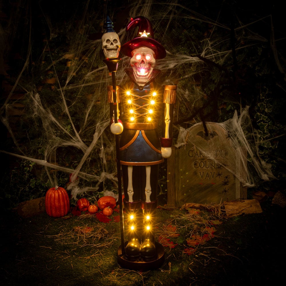 Blue and Purple Nutcracker Skeleton with Skull Staff Halloween Decoration 4ft Image 6