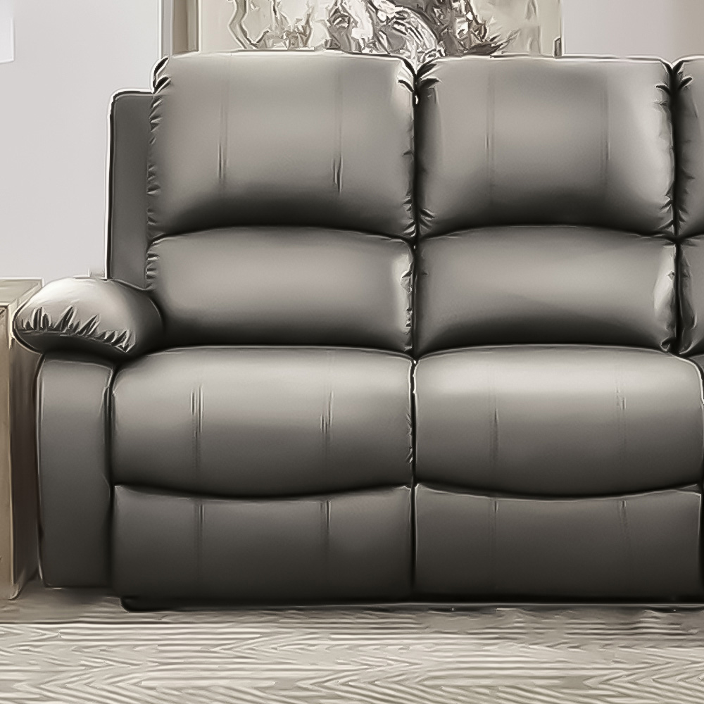 Brooklyn 3 Seater Light Grey Bonded Leather Manual Recliner Sofa Image 3