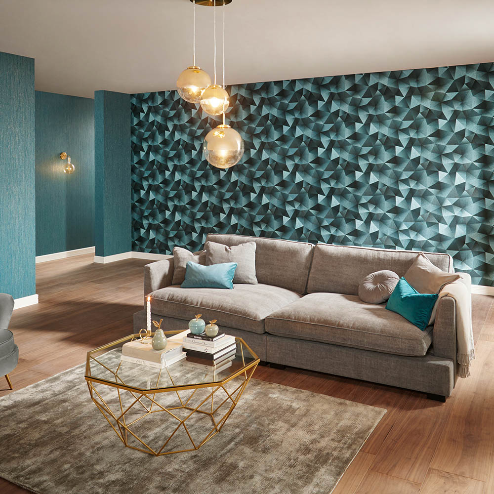 Erismann Designer Luxury 3D Diamond Green Vinyl Wallpaper Image 4