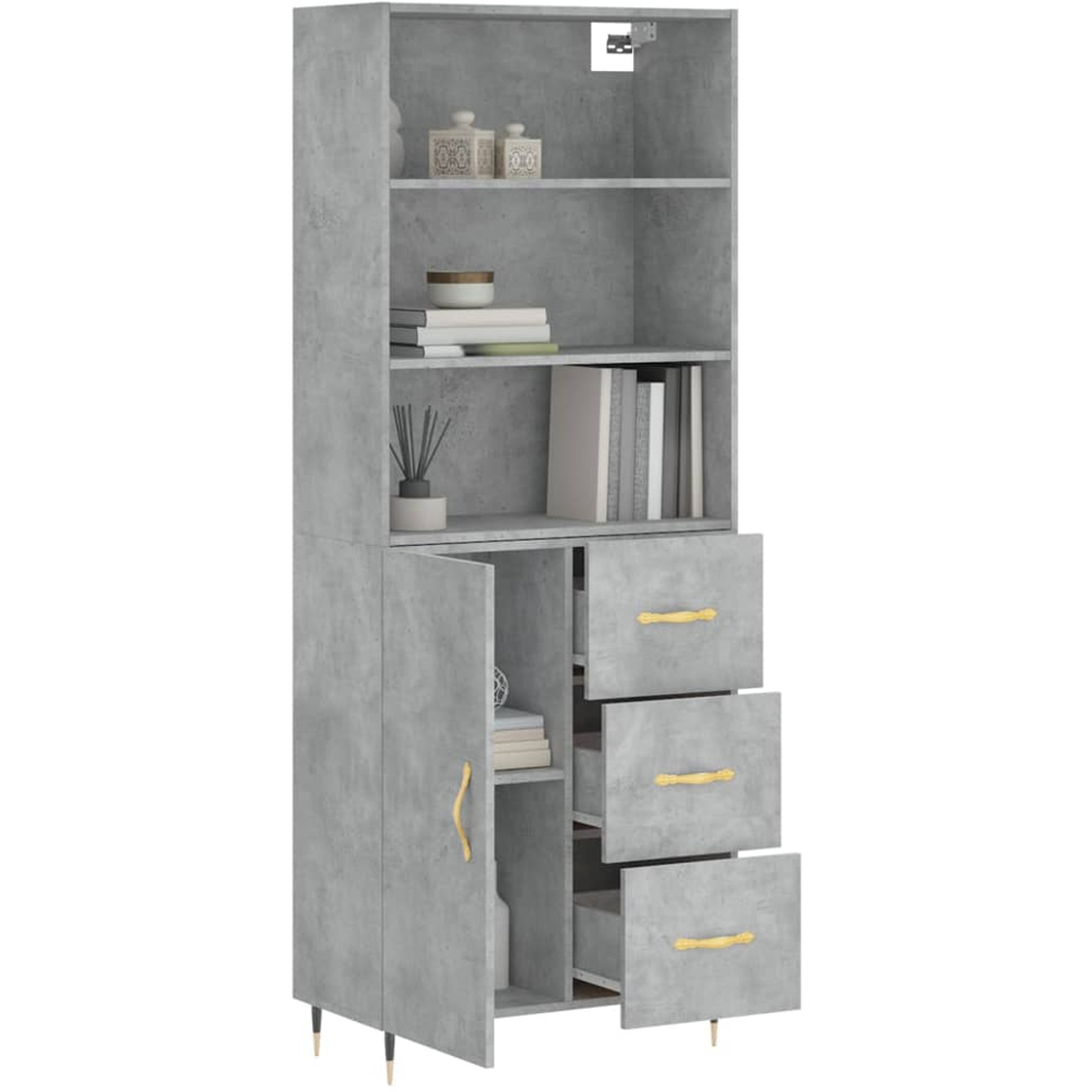 vidaXL Single Door 3 Drawer 3 Shelf Concrete Grey Tall Highboard Image 3