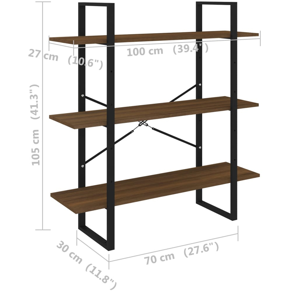 vidaXL 3 Shelf Brown Oak Bookcase Image 8