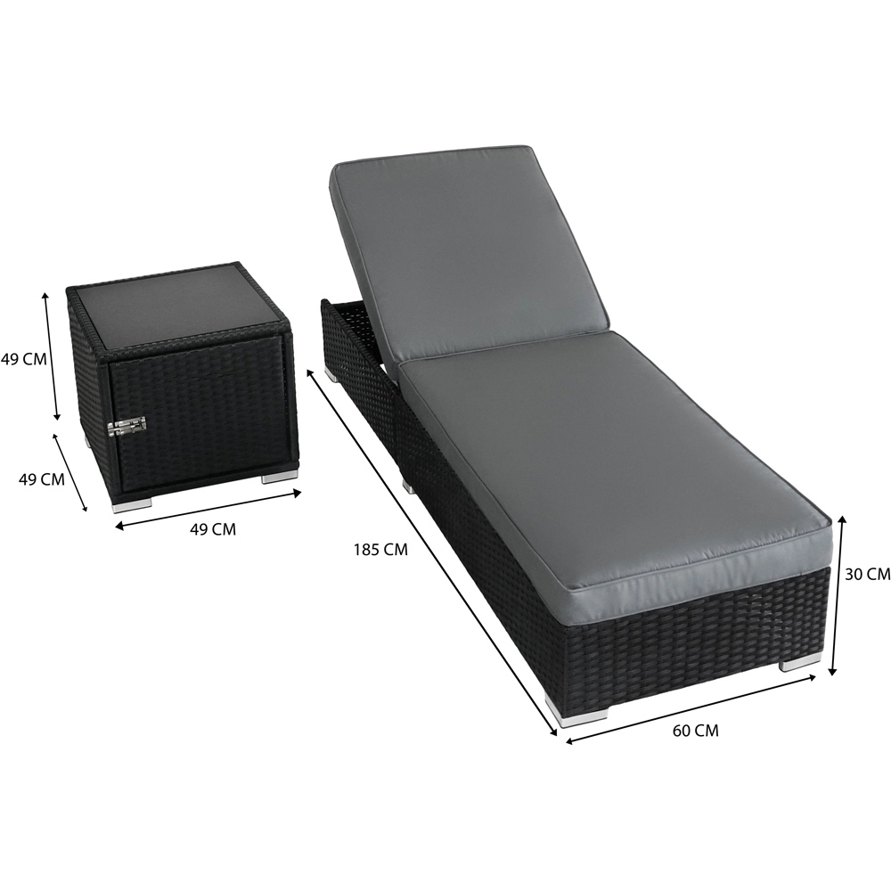 MonsterShop Set of 2 Black and Grey Adjustable Sun Loungers with Cushions and Side Table Image 6