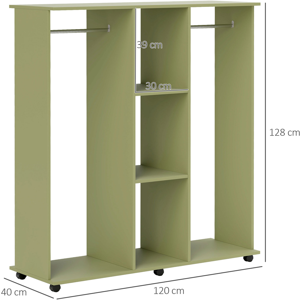 Portland 3 Shelf Green Double Open Wardrobe with Hanging Rail Image 9