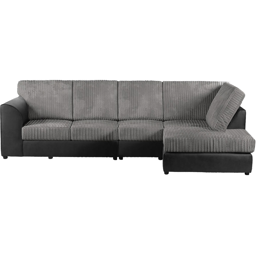 Luxor 4 Seater Black and Grey Jumbo Cord Right Hand Facing Full Back L Shaped Corner Sofa Set Image 2