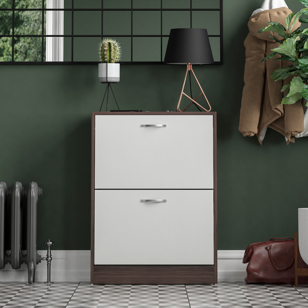 Vida Designs Walnut and White 2 Drawer Shoe Cabinet Image 6