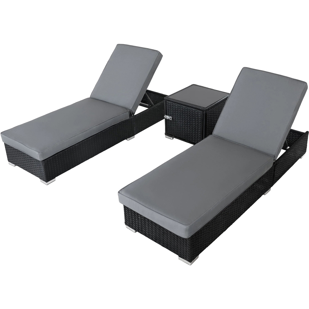 MonsterShop Set of 2 Black and Grey Adjustable Sun Loungers with Cushions and Side Table Image 5