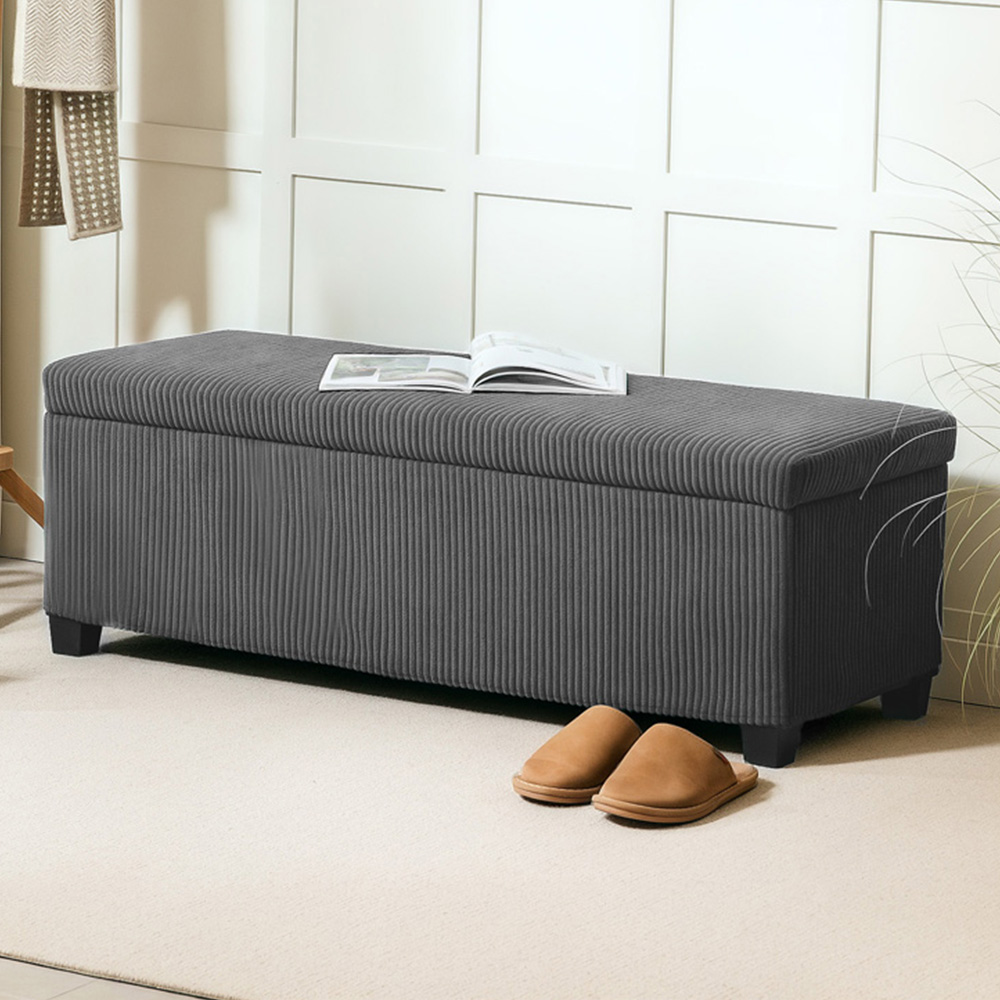 HOMCOM Grey Ottoman Storage Chest and Bench with Lid Image 1