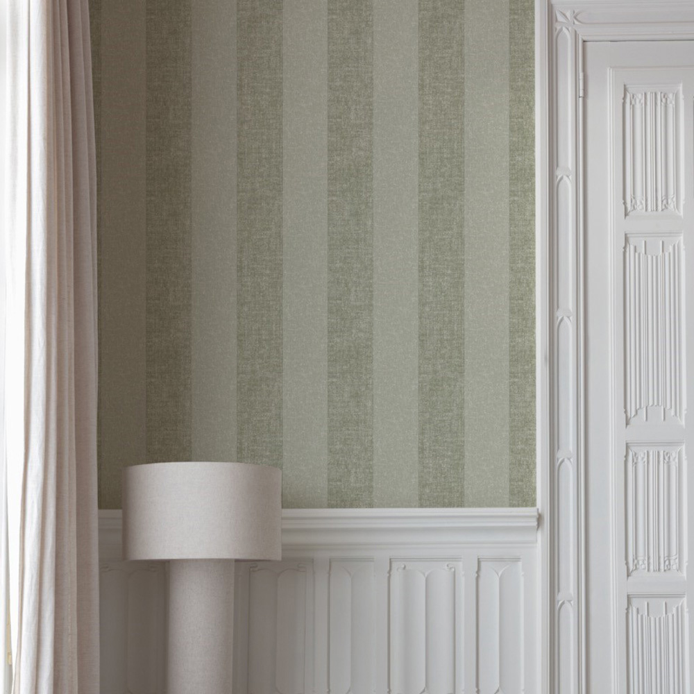 Grandeco Margritte Distressed Wide Textured Stripe Green Wallpaper Image 2