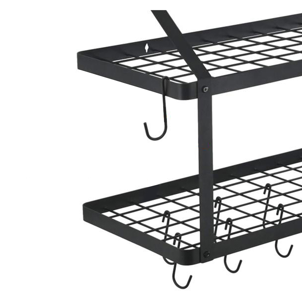 Living and Home Black Metal 2-Tier Wall-Mounted Pot Rack Image 4