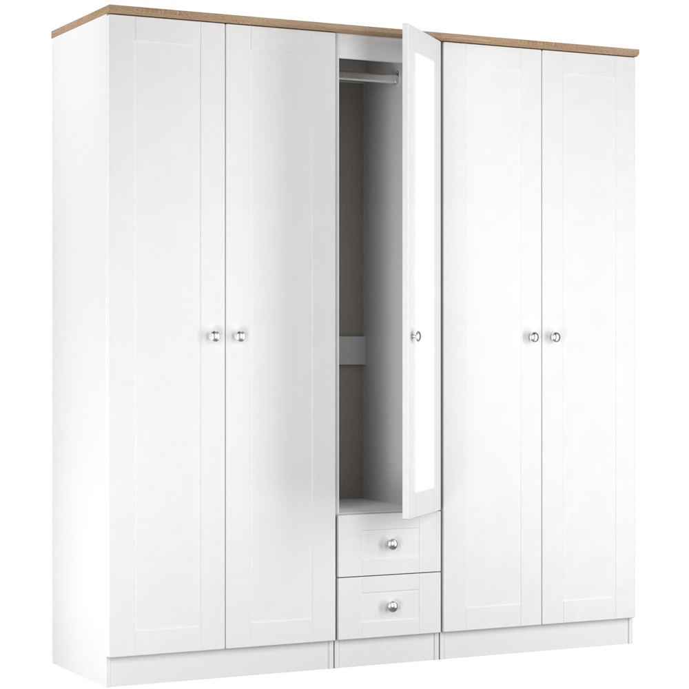 Crowndale Sussex 5 Door 2 Drawer White Ash and Bardolino Oak Tall Mirror Wardrobe Ready Assembled Image 5