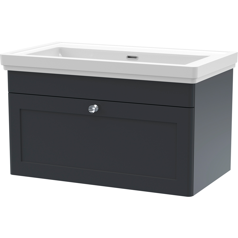 nuie Classique Single Drawer Soft Black Wall Hung Unit and 0 Tap Hole Fireclay Basin 800mm Image 1