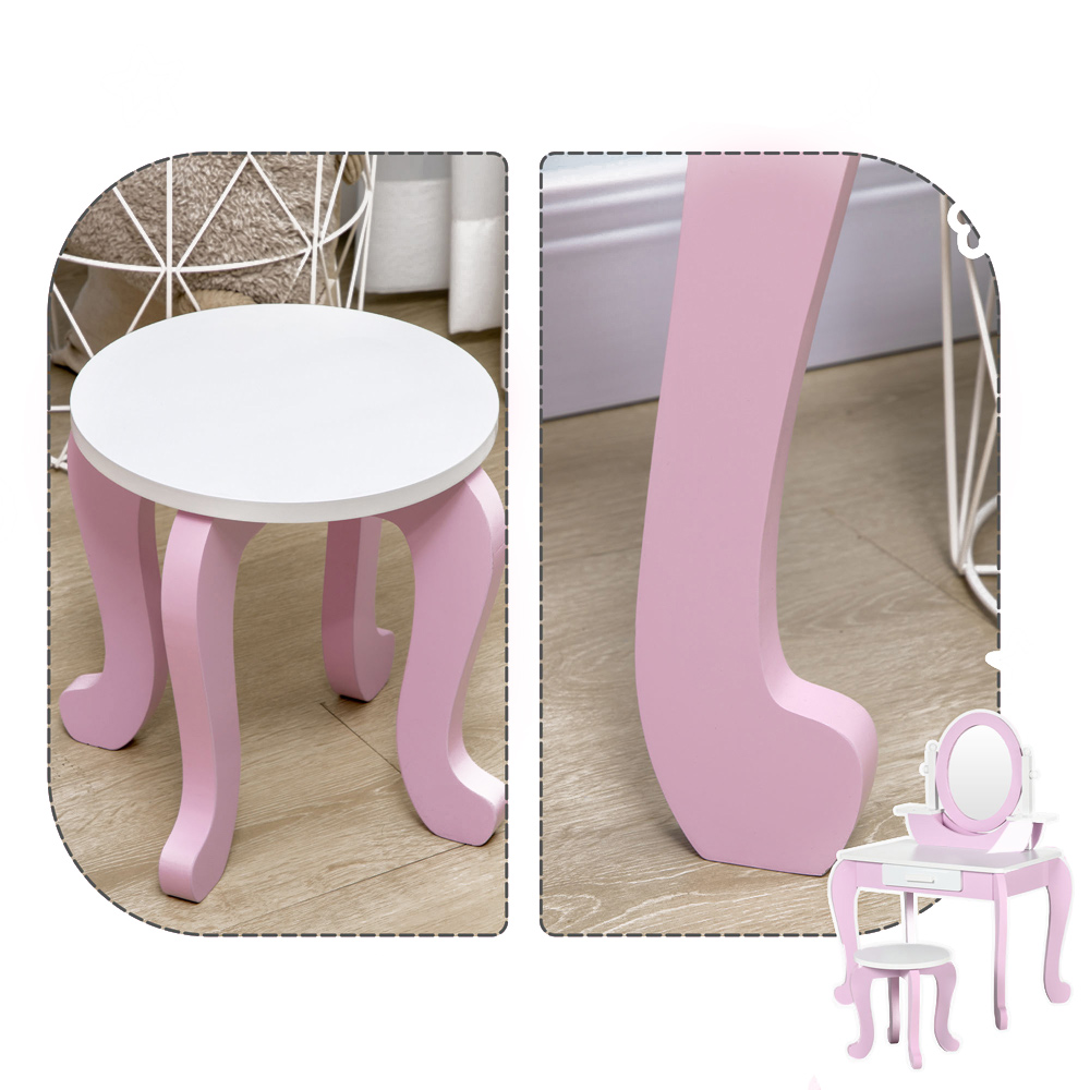 ZONEKIZ Kids Dressing Table Set with Stool and Mirror Image 3