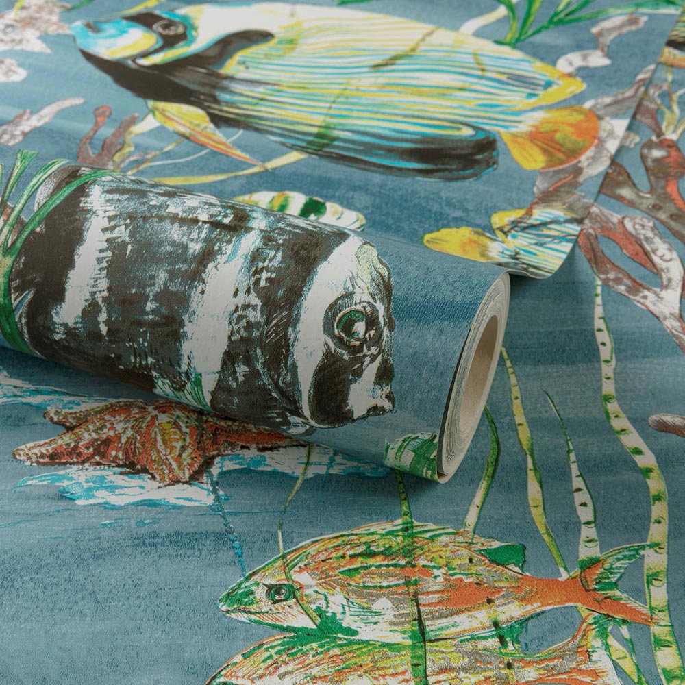 Grandeco Aquarium Fish Tank Deep Blue Wallpaper Image 2
