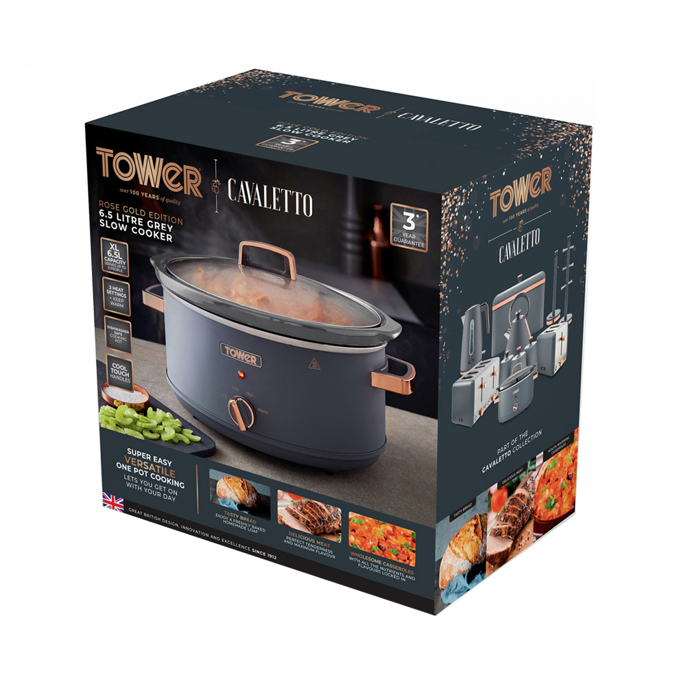 Tower T16043GRY Cavaletto Grey and Rose Gold Slow Cooker 6.5L Image 9