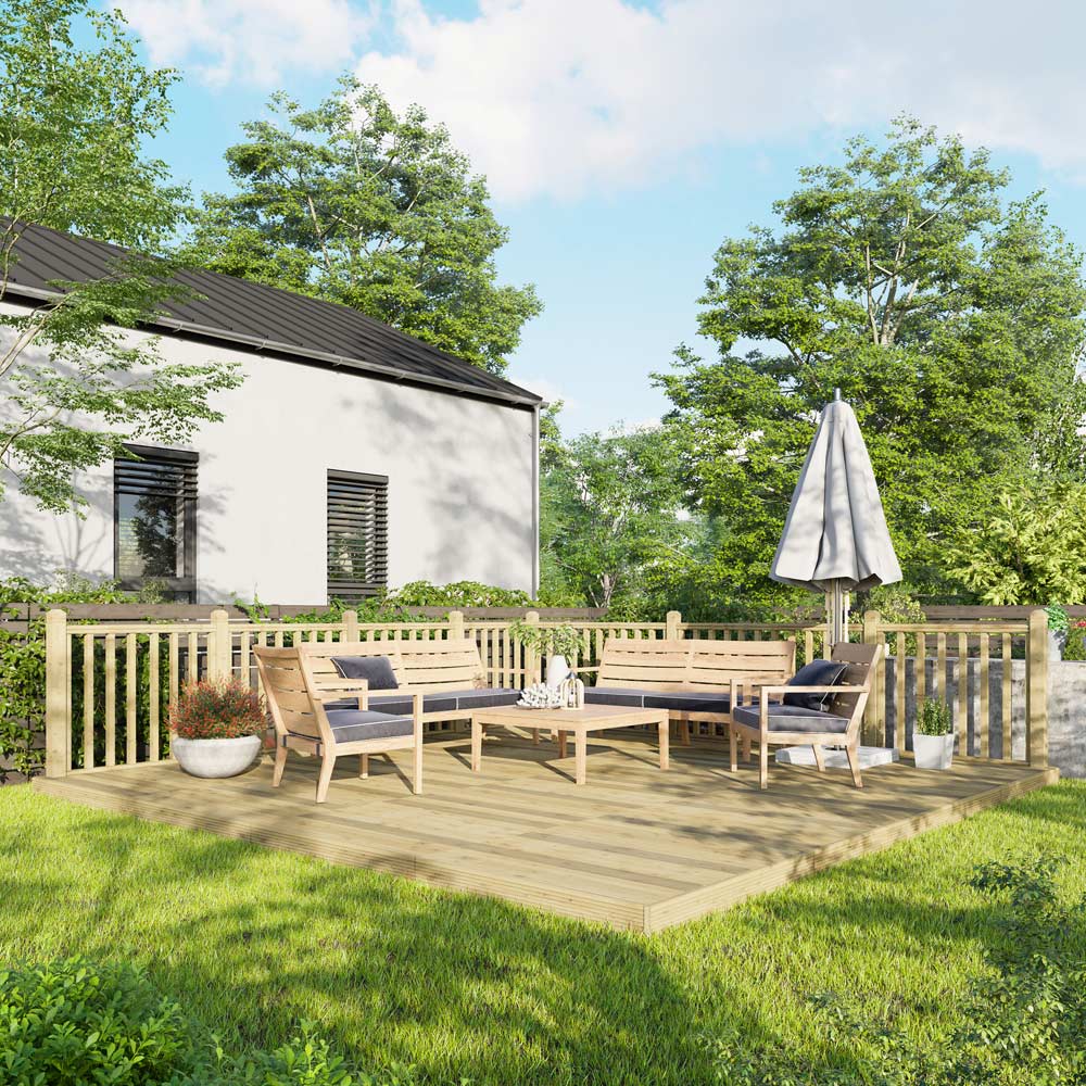 Power 16 x 16ft Timber Decking Kit With Handrails On 2 Sides Image 2