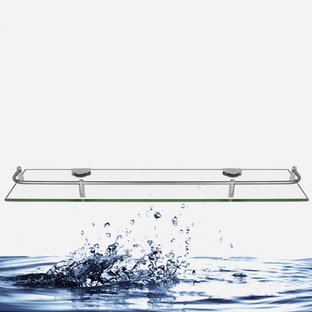 Living And Home WH0715 Silver Tempered Glass & Aluminium Wall Mounted Bathroom Shelf 60cm Image 4