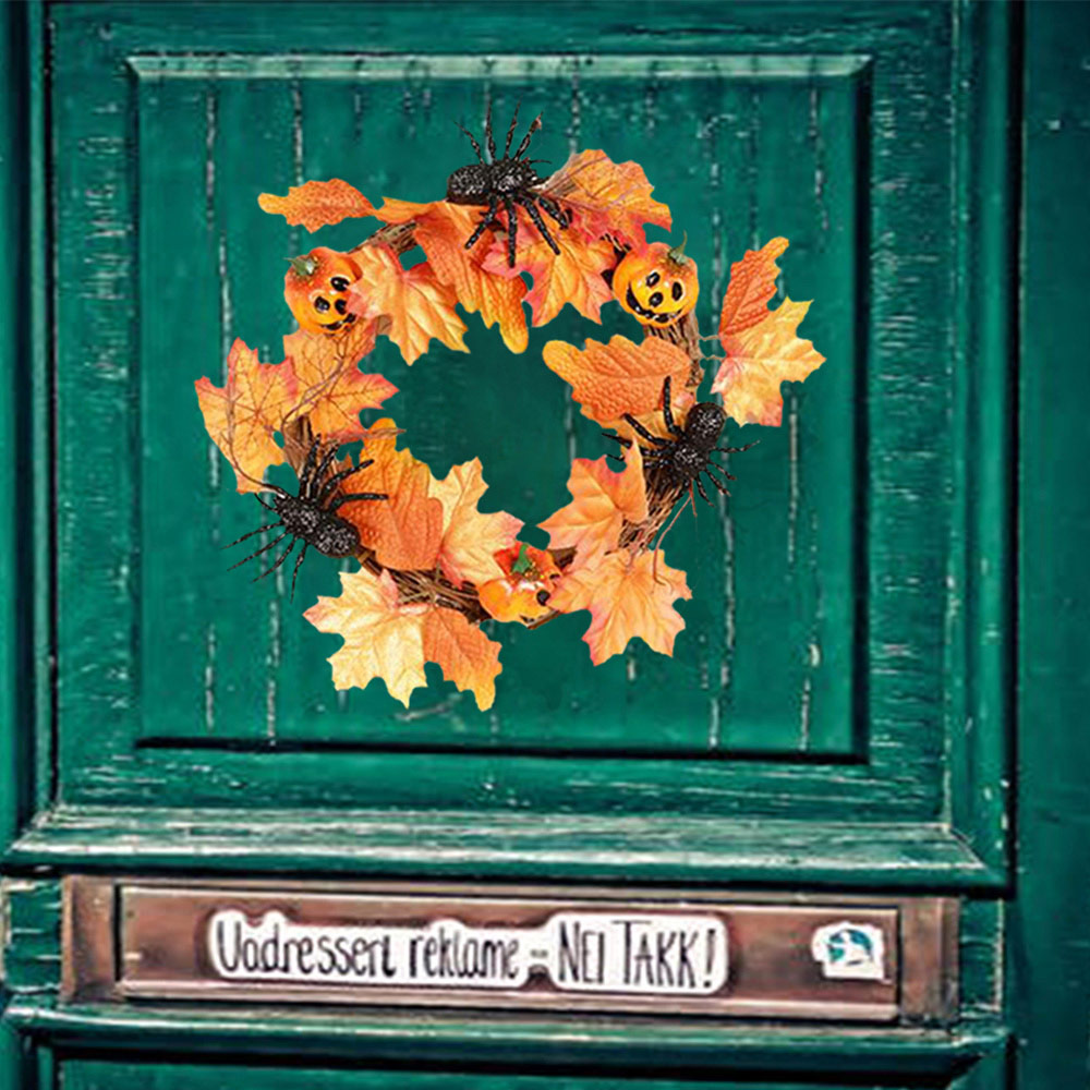 Living and Home Pumpkin Door Wreath with Spider 40cm Image 5