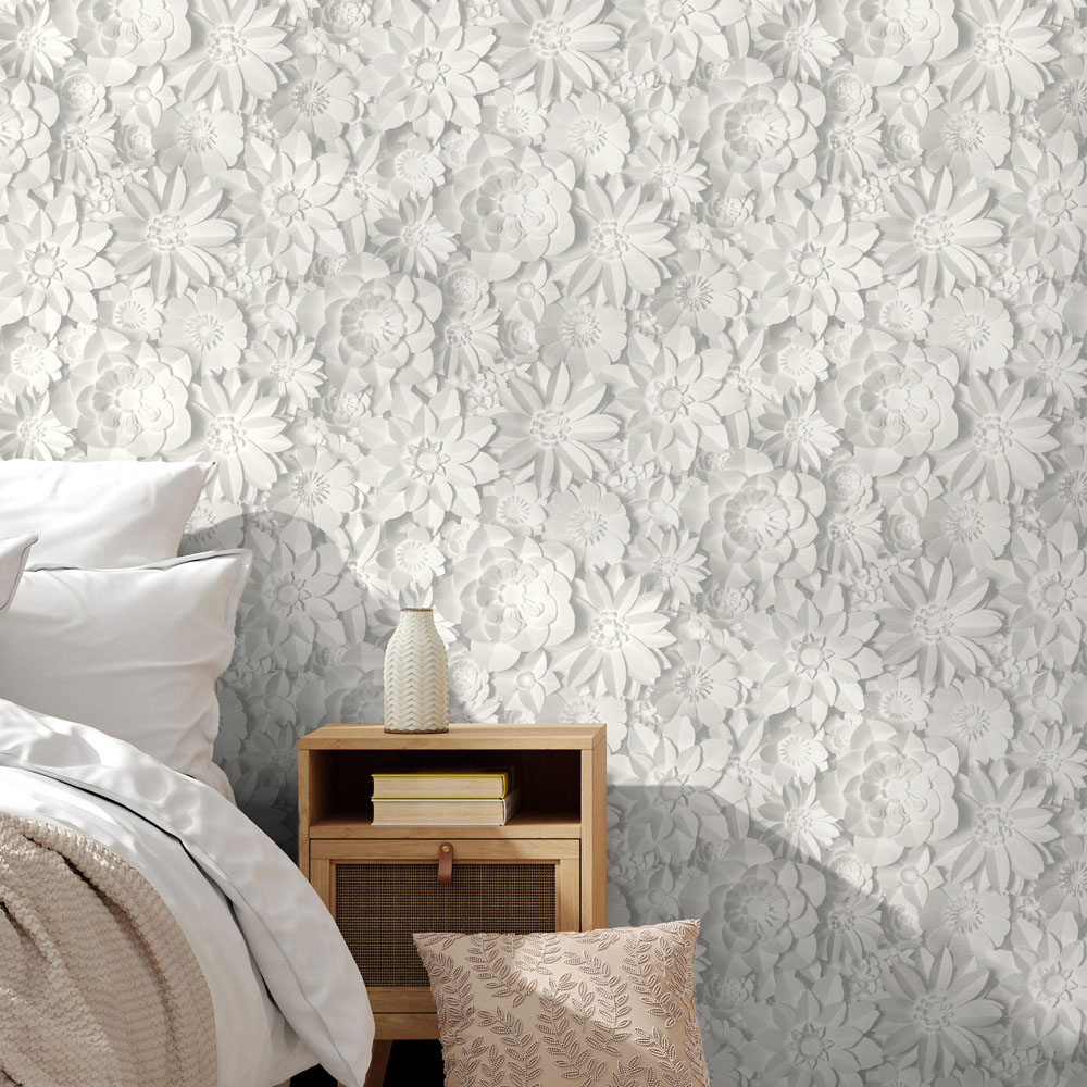Fine Decor Dimensions Floral White Wallpaper Image 3