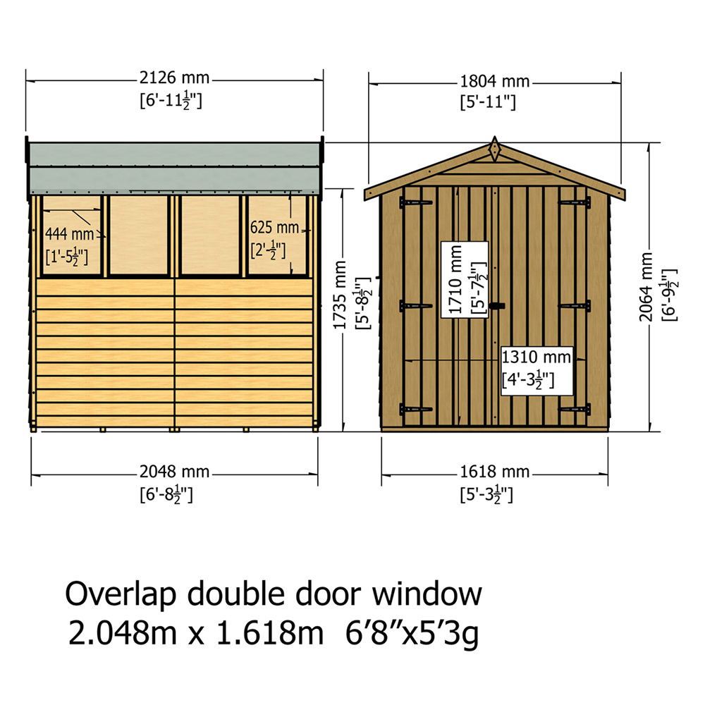 Shire 7 x 5ft Double Door Dip Treated Overlap Apex Shed Image 5