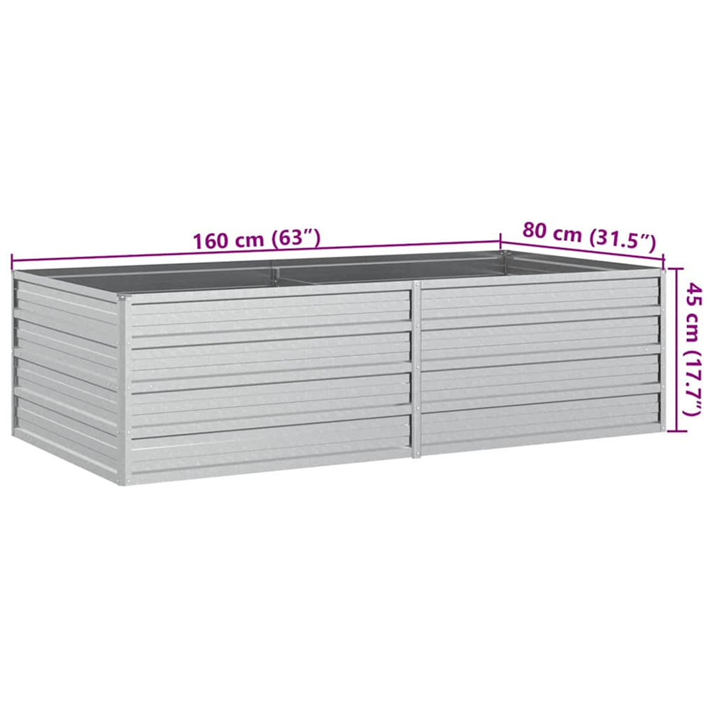 vidaXL Silver Galvanised Steel Raised Garden Bed 160 x 80 x 45cm Image 6