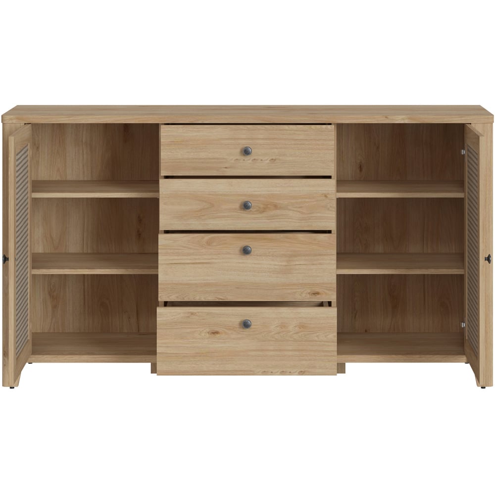 Florence Cestino 2 Door 4 Drawer Oak and Rattan Effect Sideboard Image 4