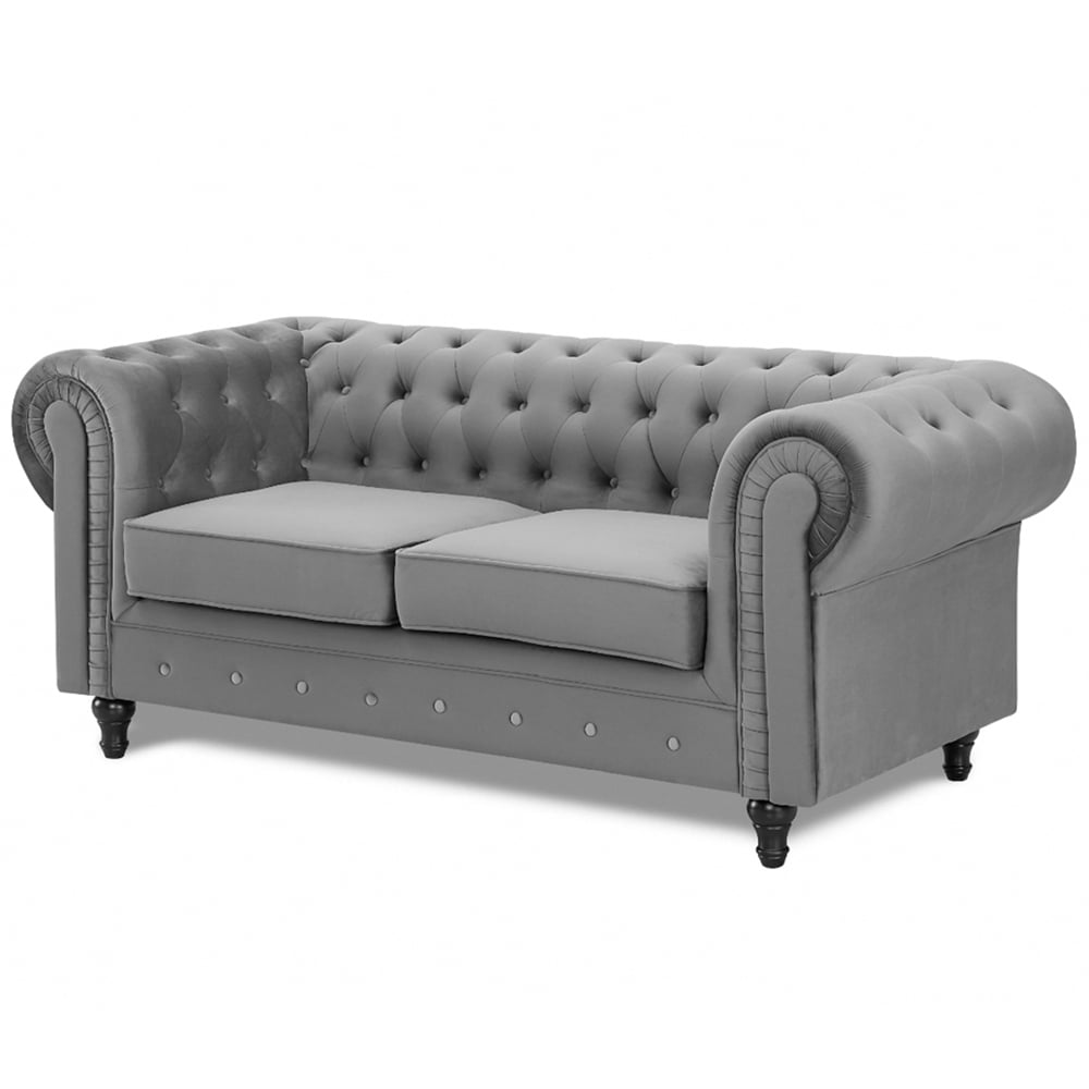 Home Detail Chesterfield 2 Seater Pleat Grey Velvet Sofa Image 2