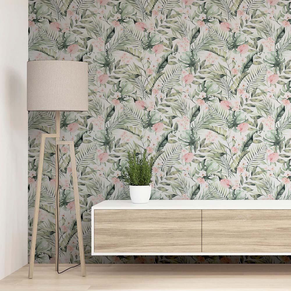 Arthouse Tropical Floral Green and Pink Wallpaper Image 4