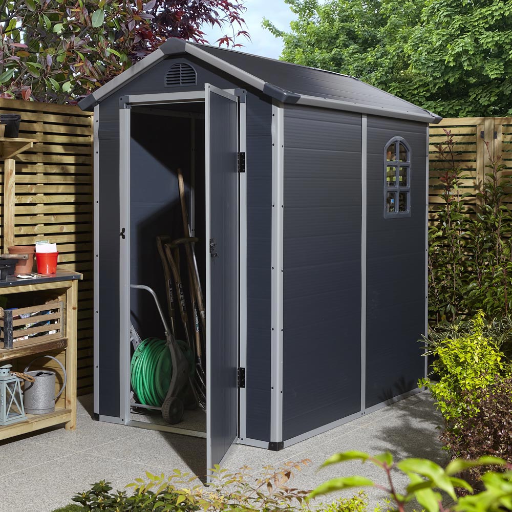 Rowlinson 4 x 6ft Dark Grey Airevale Plastic Garden Shed Image 4