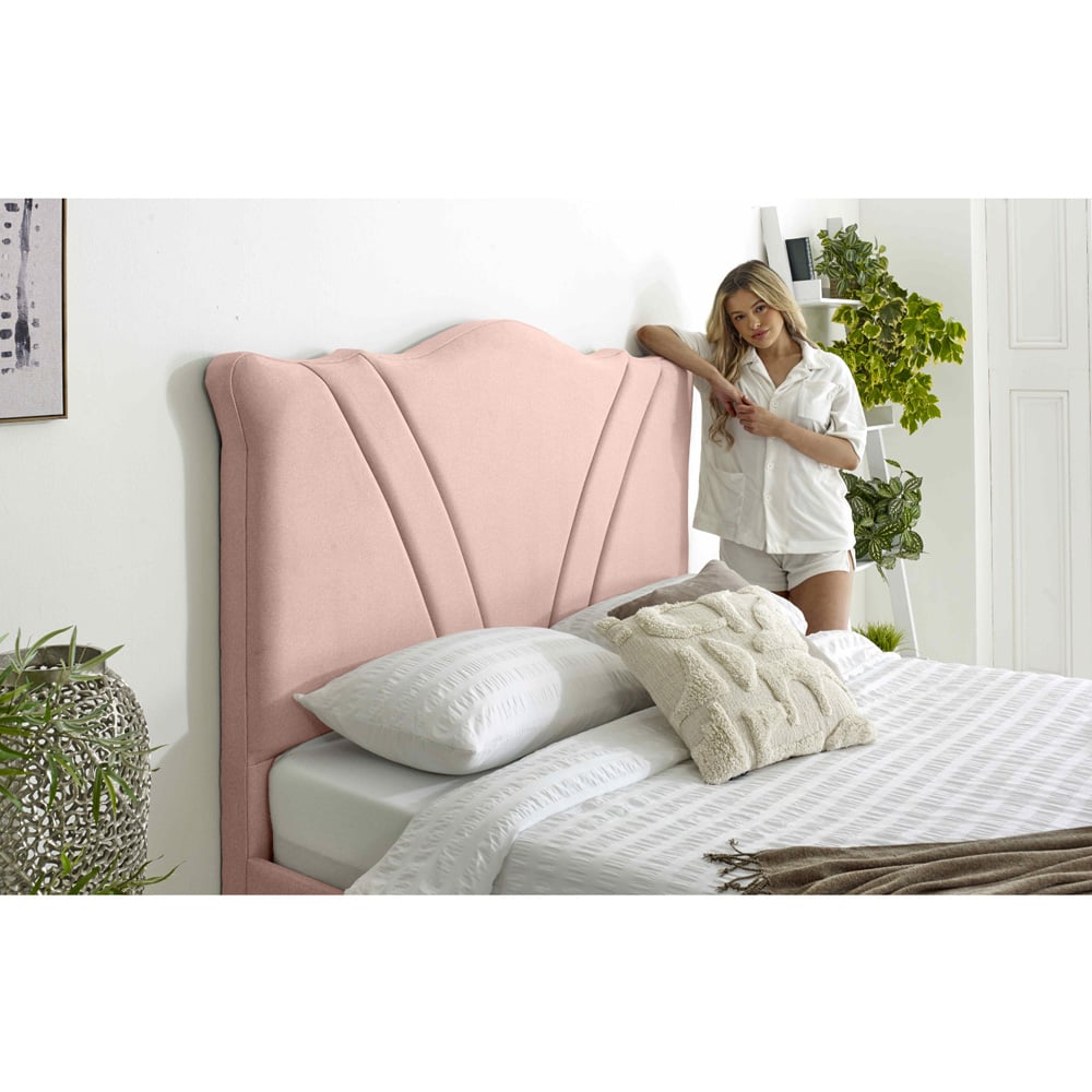Eleganza Amaya Single Pink Arlington Fabric Bed Frame with Curved Headboard Image 2