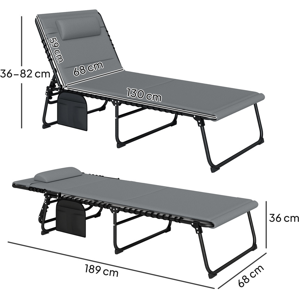 Outsunny Set of 2 Charcoal Grey Folding Sun Lounger Image 8