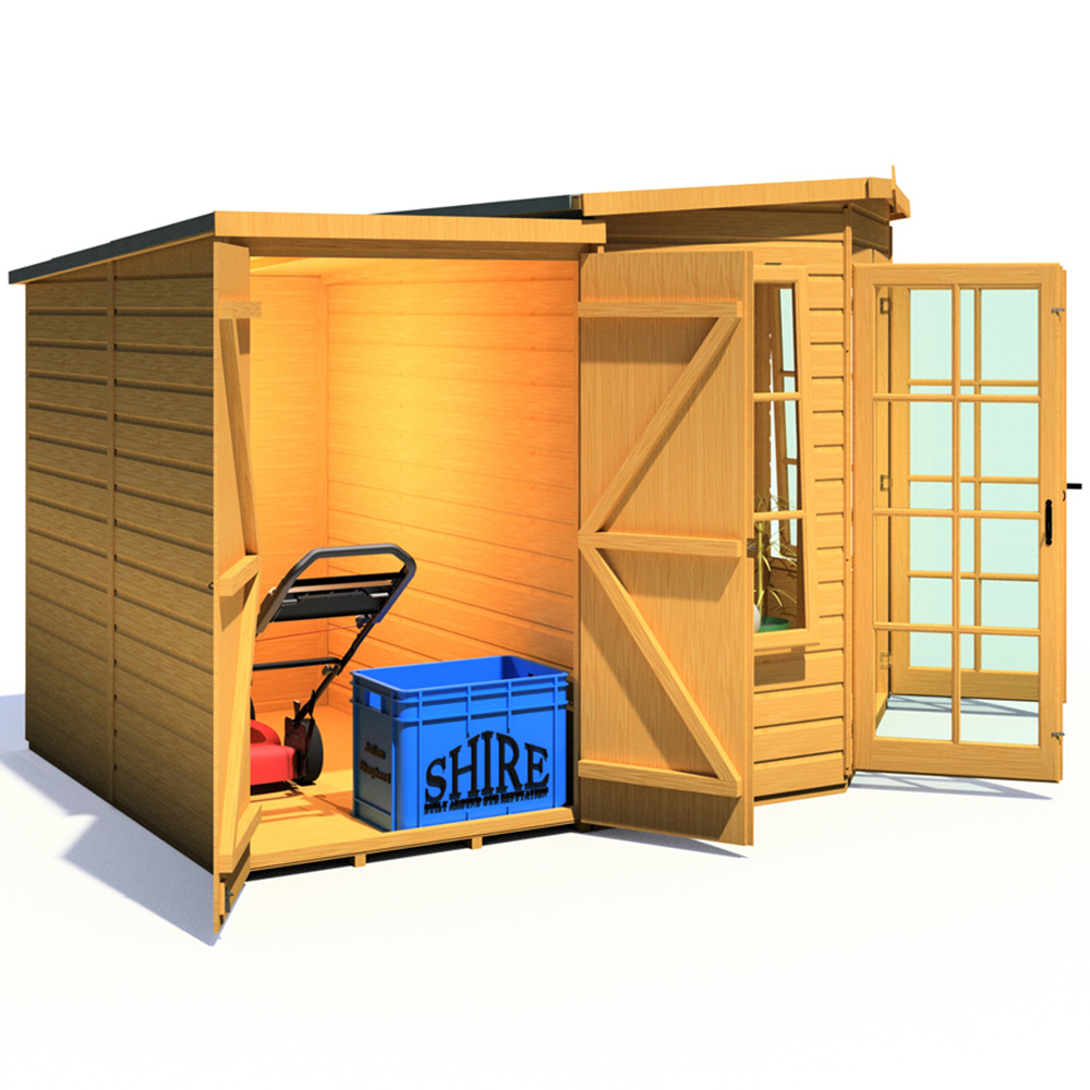 Shire Hampton 7 x 11ft Double Door Traditional Summerhouse with Side Shed Image 4