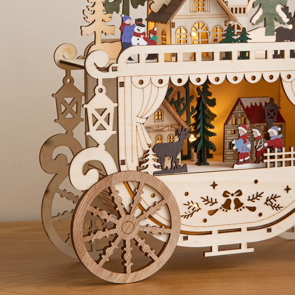 Samuel Alexander Warm White LED Wooden Christmas Carriage Village 25cm Image 5
