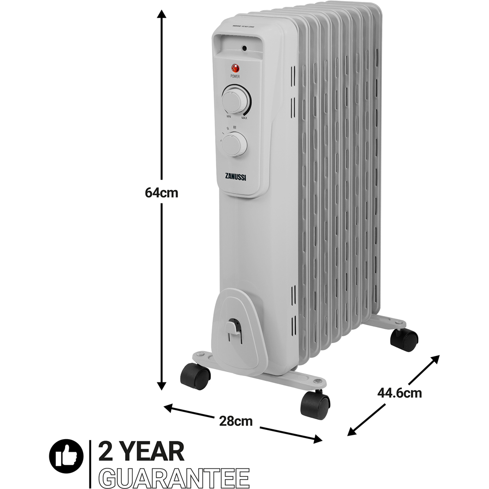 Zanussi Light Grey 9-Fin Oil Filled Radiator 2000W Image 7