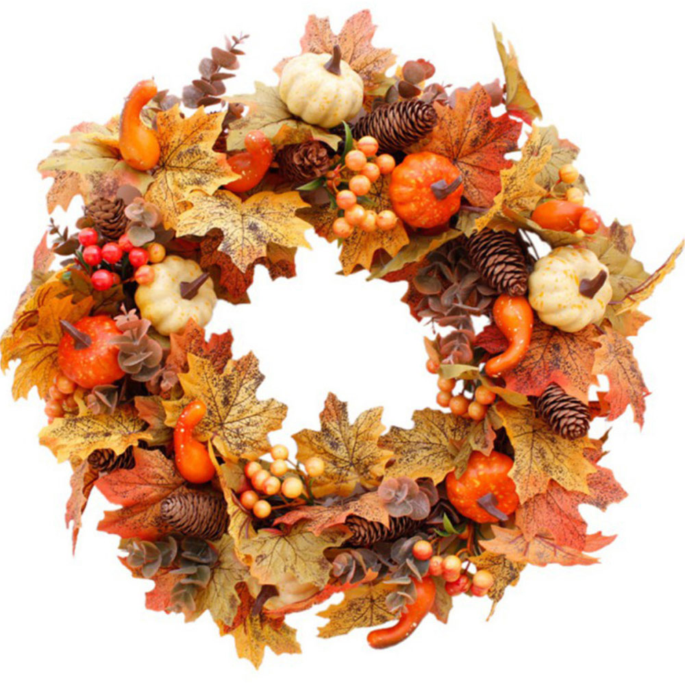 Living and Home Halloween Autumn Maple Leaf Door Wreath 50cm Image 1